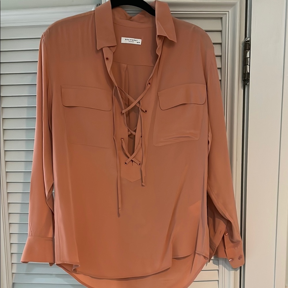 Equipment Knox Lace-Up Peach Blouse